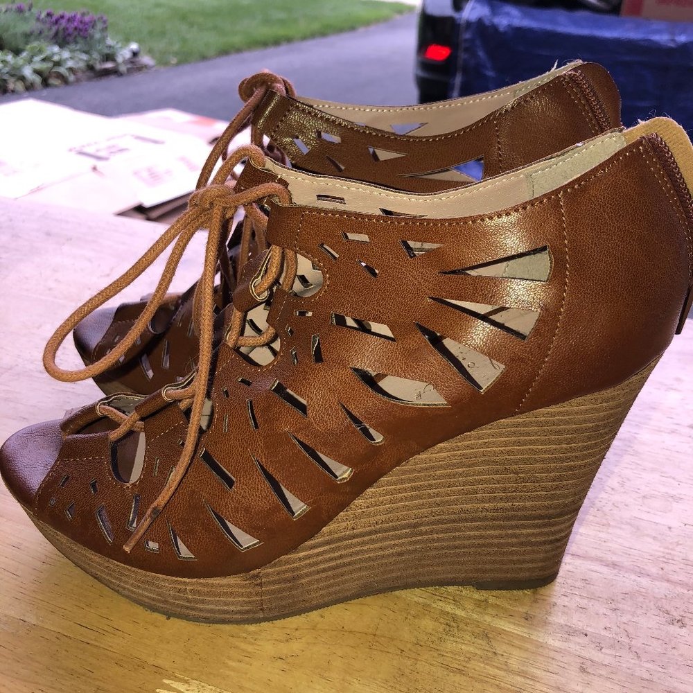 Brown Lace Up Wedges Altar'd State